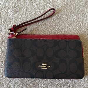 Coach Signature Brown and Red Wristlet